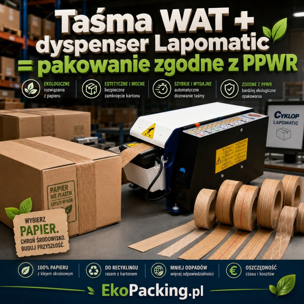Taśmy WAT + dyspenser Lapomatic = pakowanie zgodne z PPWR